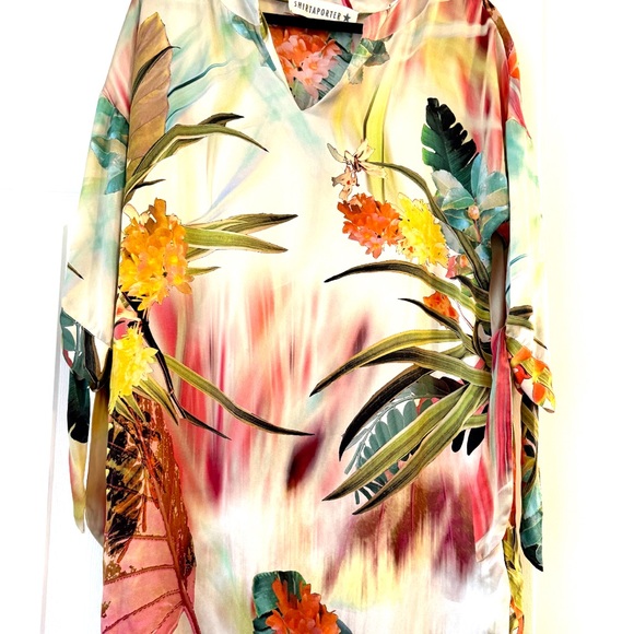 Elegant Dress 100% Silk By Shirtaporter Floral Motif Made In Italy Women Size L - Picture 1 of 8